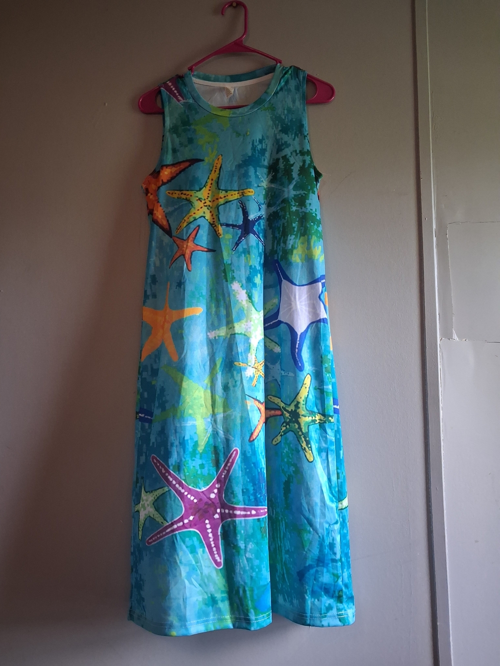 (3 For $12) Blue Starfish Beach Maxi Dress